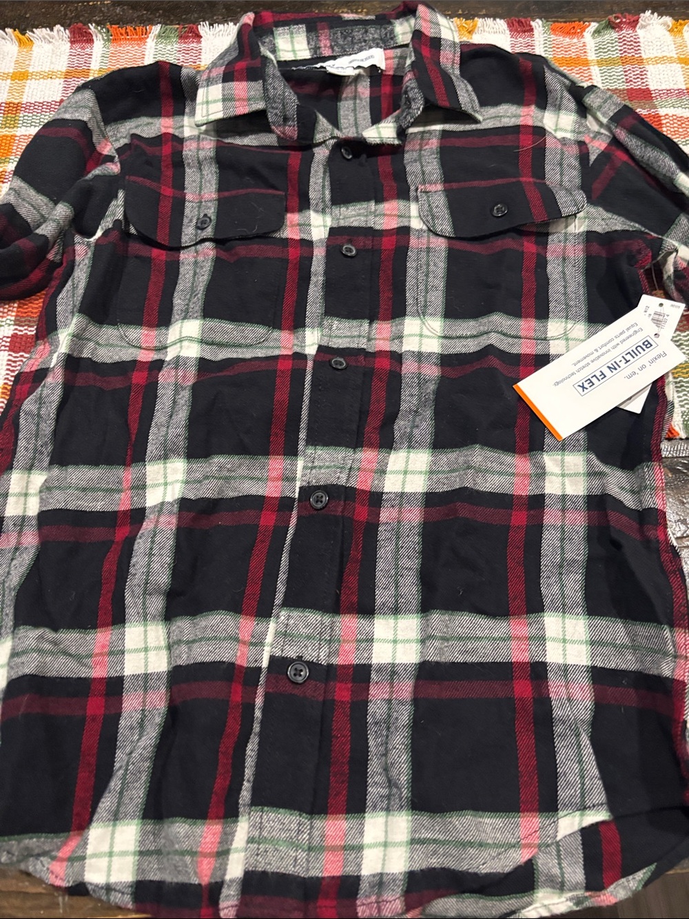 NWT…old Navy Kids Black and Red Plaid Button-Up Shirt